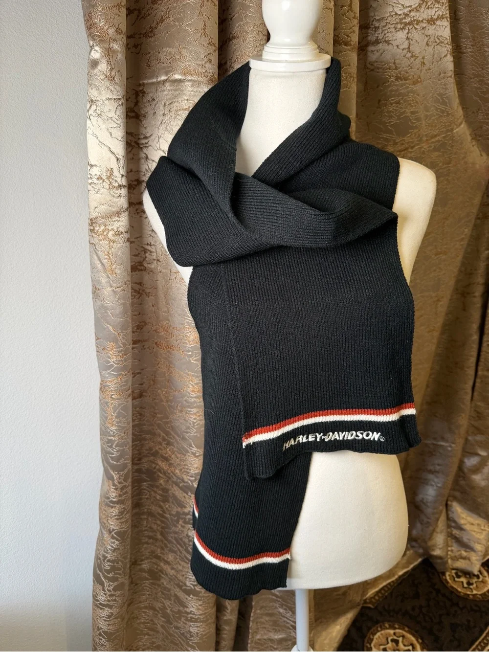 Harley-Davidson Black Scarf with Red & White Stripes